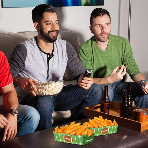 Miniatura 7 de Hoolerry 60 platos de fiesta de fútbol, suministros de papel para fiestas de fútbol, bandejas de alimentos desechables, botes de comida justa