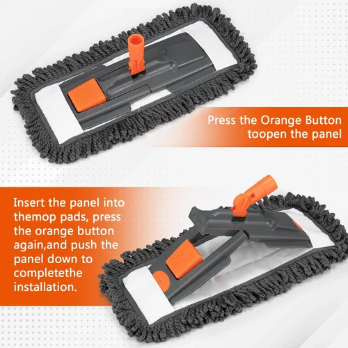 Miniatura 6 de Trapeador de polvo para limpieza de suelos con 3 almohadillas lavables y mango de acero inoxidable de 55 pulgadas de largo, mopa de microfibra
