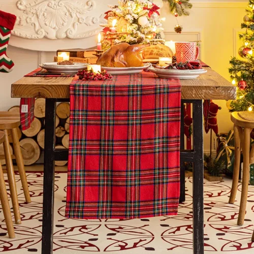 Miniatura 12 de Camino de mesa de Navidad a cuadros beige, caminos de mesa de vacaciones de invierno de 72 pulgadas de largo, decoraciones de Navidad