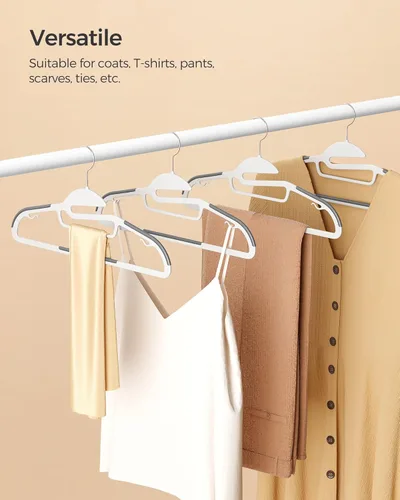 Miniatura 7 de SONGMICS Paquete de 50 percheros, perchas de plástico resistentes para trajes, apertura en forma de S, ahorro de espacio, gancho giratorio de 360º