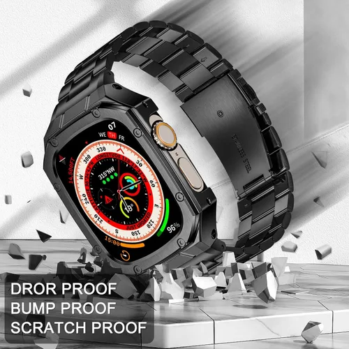 Miniatura 3 de BAITEYOU Correa de acero inoxidable con estuche compatible con Apple Watch Ultra 3 2 1 de 49 mm, correa resistente con cubierta protectora de metal