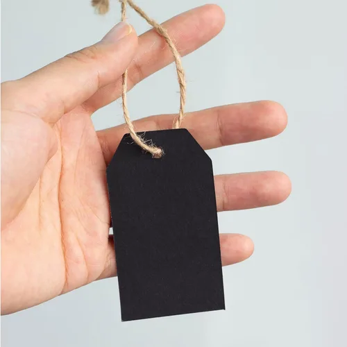Miniatura 5 de 200 etiquetas de regalo de papel con 200 cuerdas de algodón negro, etiquetas colgantes en blanco para regalo de boda, vacaciones (negro)