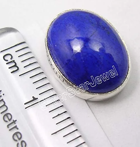 Miniatura 3 de Pendientes de lapislázuli ovalados de plata pura 0.6" piedra de moda, Metal Gema, Lapislázuli