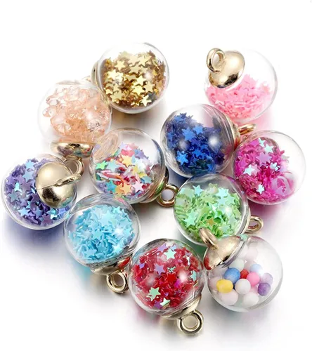Miniatura 20 de 10 unids/lote de 0.630 in transparente bola de cristal encantos estrella lentejuelas colgantes para DIY pendientes collar joyería fabricación