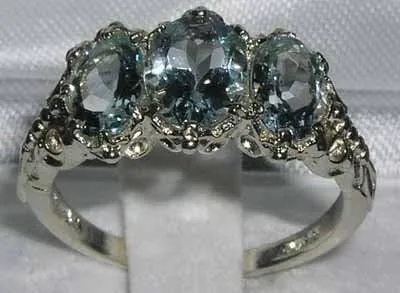Miniatura 2 de Anillo de plata de ley 925 auténtica aguamarina para mujer