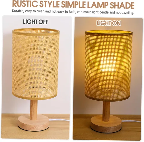 Miniatura 7 de Pantalla de lámpara tejida de ratán para lámparas de mesa, diseño de tambor rústico, cubierta de luz única para sala de estar, dormitorio