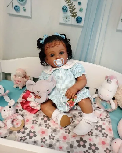 Miniatura 6 de Angelbaby Muñecas de bebé recién nacidas realistas de niña negra con pelo de 24 pulgadas, muñeca de bebé recién nacida afroamericana con aspecto
