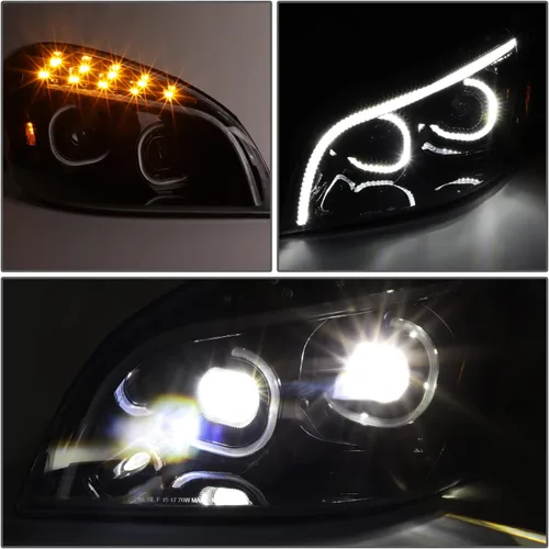 Miniatura 4 de DNA MOTORING HL-HAY-040-BK - Par de faros LED C-Halo con proyectores y barra de luz 3D, compatible con Freightliner Cascadia 08-17, carcasa negra