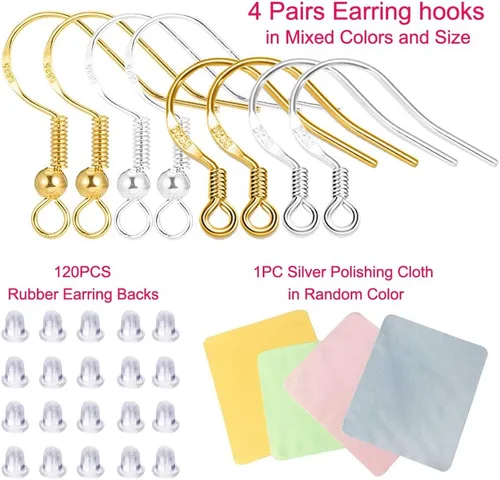 Miniatura 2 de Ganchos de plata de ley S925 para aretes, 8 unidades/4 pares hipoalergénicos, chapados en oro de 18 quilates, ganchos de pescado para fabricación