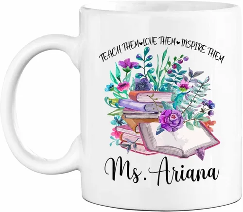 Miniatura 12 de Taza de té de cerámica blanca con texto en inglés "It Takes A Big Heart To Shape Little Minds" de 11 onzas y 15 onzas, taza de café personalizada