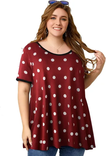 Miniatura 4 de OVERWORETY Túnicas de manga corta de talla grande para mujer, holgadas, casuales, con vuelo
