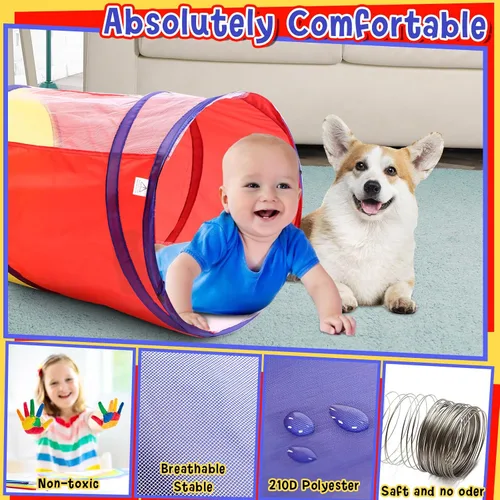 Miniatura 5 de Simgoing Túnel de juego multicolor de 4 piezas para niños, tienda de campaña para gatear y explorar de 6 pies, túnel de juego con lados de malla