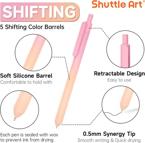 Miniatura 2 de Shuttle Art Bolígrafos retráctiles de gel pastel con cambio de color, paquete de 15 bolígrafos de tinta negra, lindos bolígrafos de 0.5mm de punta