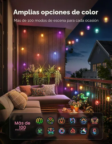 Miniatura 2 de Govee Guirnalda de luces transparentes para exteriores, 96 pies, RGBWIC regulables, luces de patio y patio trasero con 30 bombillas LED, 111 modos