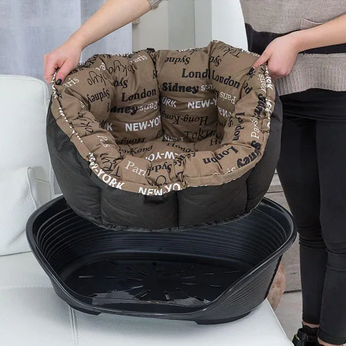 Miniatura 5 de Ferplast Cojín para cama de perro y gato, 2 fundas de repuesto acolchadas para cama de mascotas, cesta de plástico, algodón suave, lavable, Marrón
