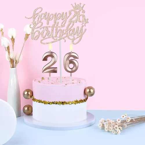 Miniatura 4 de Banda y Tiara de Cumpleaños de 26 Años para Mujeres Incluyendo Corona de Pedrería, Banda Fabulosa, Velas y Adorno para Pastel, Decoraciones de 26