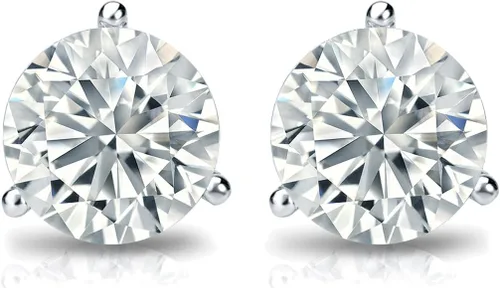 Miniatura 2 de Diamond Wish - Aretes redondos de oro blanco de 14 quilates con circonita cúbica simulada (14-2 quilates, excelente calidad) de 3 puntas, cierre a