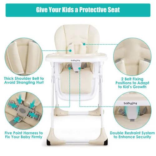 Miniatura 2 de BABY JOY Silla alta convertible para bebés y niños pequeños, altura ajustable, silla alta Grow & Go con reclinable y reposapiés, bandeja doble Beige