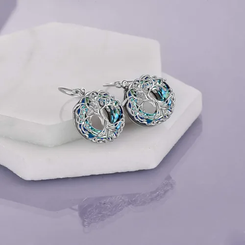 Miniatura 5 de POPLYKE Aretes colgantes de plata de ley con diseño de árbol de la vida celta para mujer