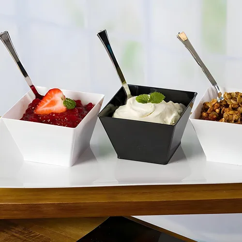 Miniatura 2 de Lillian Tablesettings Cuencos cuadrados de plástico negro, 8 onzas, pequeños cuencos desechables para aperitivos, postres y salsas, pesado, sin BPA