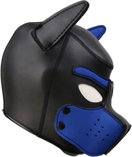 Miniatura 3 de Máscara de neopreno de cara completa para cachorro, capucha extraíble, máscara de Halloween (azul, máscara)