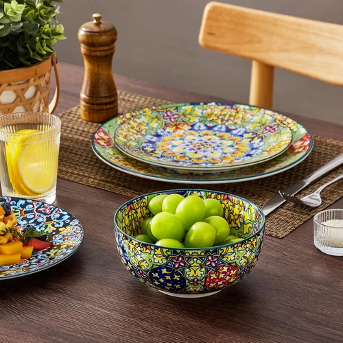 Miniatura 5 de vancasso Juego de vajilla de 18 piezas, platos y cuencos, juego de platos de porcelana para 6, aptos para microondas y lavavajillas, resistente a