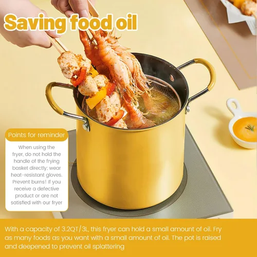 Miniatura 6 de UKQRRTC Olla para freír con cesta coladora, sartén de acero inoxidable, resistente al calor, mini freidora de aceite, recipiente de aceite