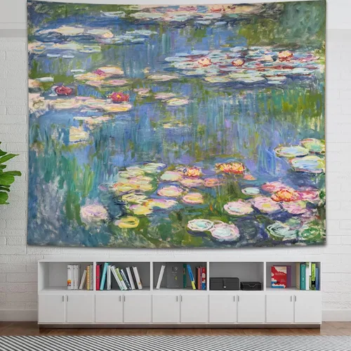 Miniatura 5 de Avinyl Monet - Tapiz de pared de lirio de agua, póster artístico de plantas florales verdes para dormitorio, niñas, niños, pequeño estanque