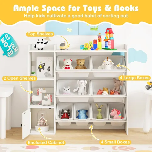 Miniatura 3 de Costzon Organizador de almacenamiento de juguetes para niños con 8 contenedores, estantería de madera para niños pequeños con estantes abiertos