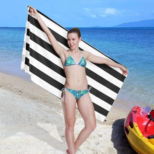 Miniatura 7 de SUABO Toalla de playa de rayas blancas y negras de 30 x 60 pulgadas, toalla de viaje ligera extra grande de secado rápido para nadadores, piscina