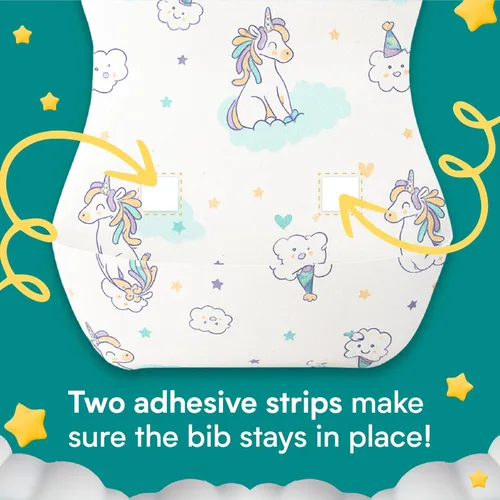 Miniatura 7 de Eli with Love Disposable Bibs Individually Wrapped Bib with Crumb Catcher - Waterproof Baby Bibs For Feeding Unicornio - Manga Corta
