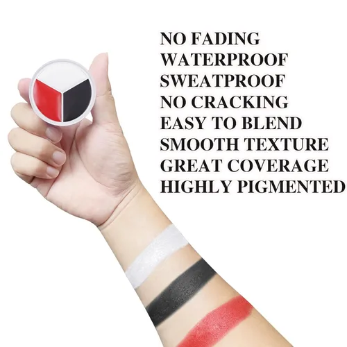 Miniatura 5 de Rueda de maquillaje de payaso, pintura corporal de payaso, blanco, negro y rojo, pintura facial mezclable en crema para góticos, bromista, zombi