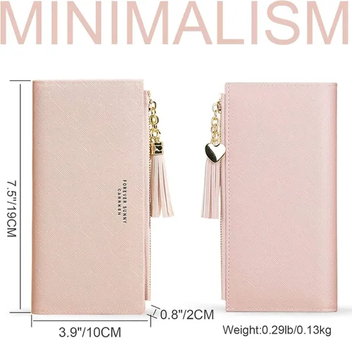 Miniatura 5 de SUMGOGO Cartera delgada para mujer, con borla larga, cremallera, bolso de mano, tarjetero, Azul oscuro, Minimalista