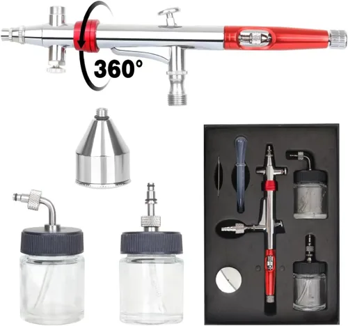 Miniatura 9 de Casubaris Bolígrafo de aerógrafo con cabezal de cepillo de aire giratorio, gravedad y alimentación de sifón lateral disponible, kit de aerógrafo