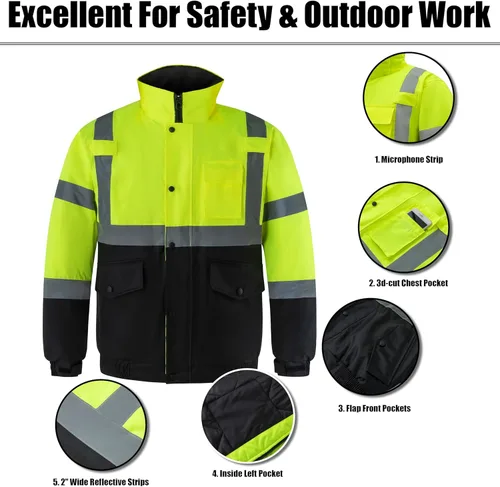Miniatura 5 de Ubon Chaquetas de seguridad de invierno de alta visibilidad para hombres, impermeable reflectante Hi Vis, chaqueta de trabajo de construcción