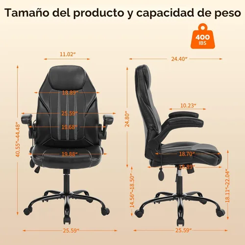Miniatura 2 de Silla de escritorio de oficina, silla ergonómica para computadora con brazos abatibles acolchados y soporte lumbar ajustable, silla ejecutiva