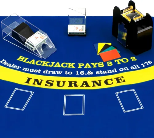Miniatura 4 de Aoriher Juego Combinado de Blackjack, Incluye Fieltro de Diseño de Blackjack, Zapato Barajador Automático de Cartas de 6 Mazos, Bandejas Porta Azul
