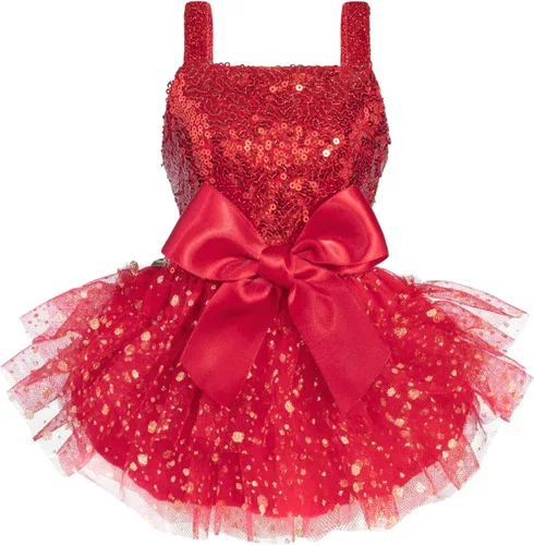 Miniatura 9 de Fitwarm Vestido tutú para perro con lentejuelas brillantes, traje de Navidad de lujo para perros pequeños y niñas, ropa para mascotas, color dorado