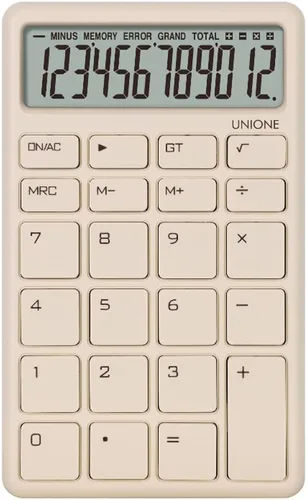 UNIONE Calculadora de bolsillo y escritorio color beige con LCD brillante, calculadora de escritorio portátil de doble alimentación. Color. Para