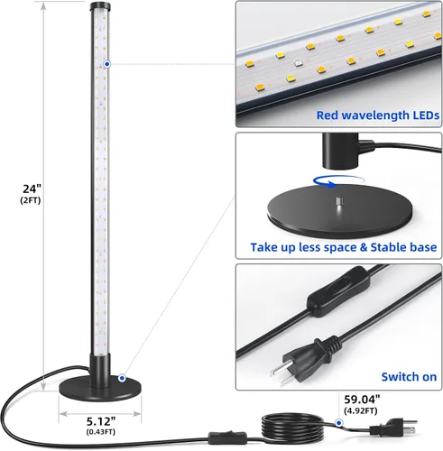 Miniatura 8 de Barrina Luz de Crecimiento de Pie para Plantas de Interior, 20W 2FT Luz LED de Planta de Escritorio, Colgante y de Pie, Luces de Crecimiento
