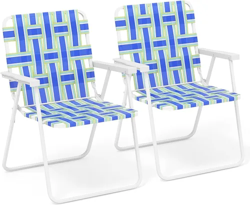Giantex Juego de 2 sillas de playa para adultos, silla de camping con estructura de acero, sillas plegables ligeras para directores para exteriores