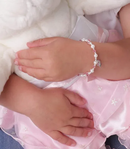 Miniatura 3 de Pulsera de tiara de princesa de plata esterlina para niñas con perlas cultivadas y cristales rosados de alta gama