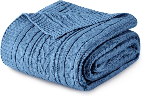 Miniatura 20 de Aormenzy - Manta de punto trenzado azul polvo para sofá, cama, sillón, manta de acrílico tejida, manta suave y acogedora, 50 x 60 pulgadas