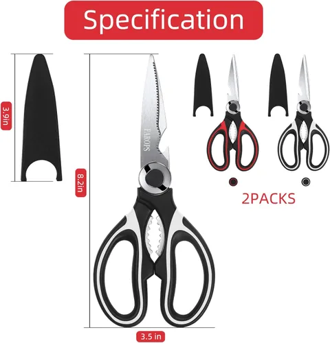 Miniatura 6 de Tijeras de cocina para uso general, 2 unidades, tijeras de cocina resistentes para carne, tijeras de cocina aptas para lavavajillas, tijeras
