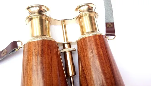 Miniatura 8 de Binoculares antiguos de latón sólido brillante para adultos y niños con correa de cuero para el cuello, binoculares náuticos compactos de 6 pulgadas