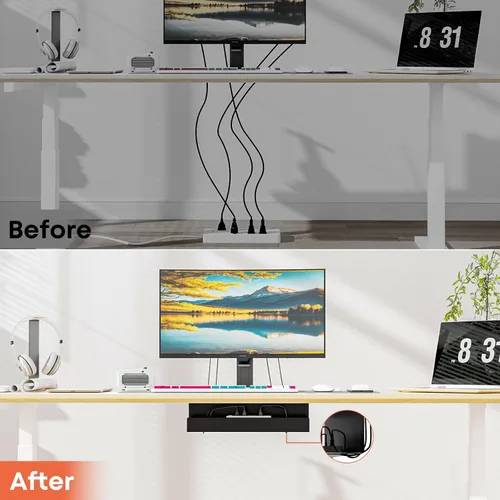 Miniatura 5 de Organizador de cables debajo del escritorio, bandeja de gestión de cables de 17 pulgadas, soporte para regleta de alimentación, organizador
