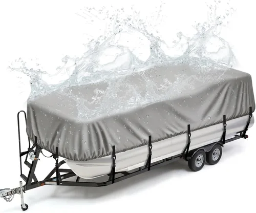 Miniatura 9 de NEVERLAND Cubierta impermeable para bote pontón - 17-20 pies, cubierta de bote resistente de grado marino Oxford, resistente a los rayos UV, con Gris