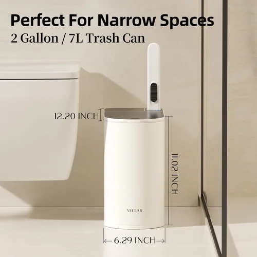 Miniatura 2 de Cubo de basura para baño con tapa - Bote de basura inteligente con sensor de movimiento y cepillo para inodoro, 2 galones / 7L, pequeño cubo