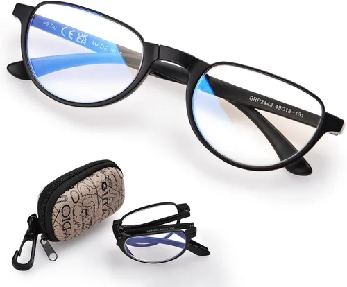 Gafas de Lectura Plegables para Mujeres y Hombres Portátiles con Filtro de Luz Azul Anteojos de Lectura Compactos con Estuche con Cremallera