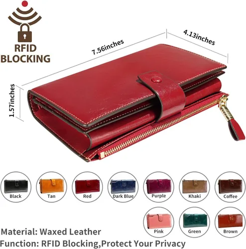 Miniatura 12 de Itslife - Cartera de piel sintética encerada para mujer con bloqueo de identificación de radio frecuencia (RFID), de gran capacidad, encerada